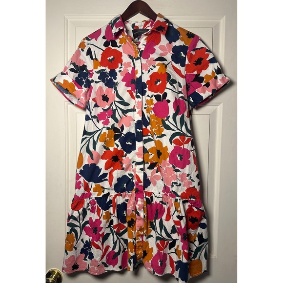 Donna Morgan Dresses & Skirts - Donna Morgan Floral Print Cotton Short Sleeve Button Front Tiered Dress Size 8